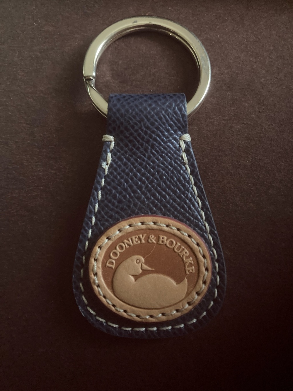 Dooney & Bourke Navy and Tan Leather Key Holder with Logo Patch